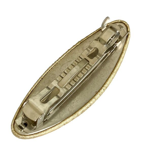 Vintage Gold Metallic Fabric Oval French Barrette 80s 90s Leeza Long Hair 3.5" - Picture 4 of 8